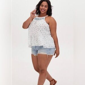 NEW Torrid White Ditsy Floral Crinkled Chiffon Relaxed Cami Top Sz Large